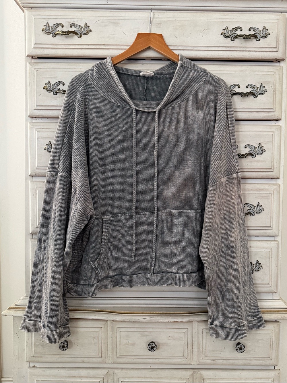 Vici Grey Mineral Wash Waffle Sweater